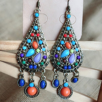Vintage Bohemia Colorful Resin Punk Water Drop Earrings For Women Fashion Geometric Exaggerate Statement Dangle Brincos Bijoux daiiibabyyy